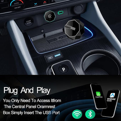 Wireless Carplay Adapter, Android Auto Adapter 2025 Carplay, Plug and Play Convert Wired to Wireless Supports Car Original Control, Mini Car Play Box for Cars