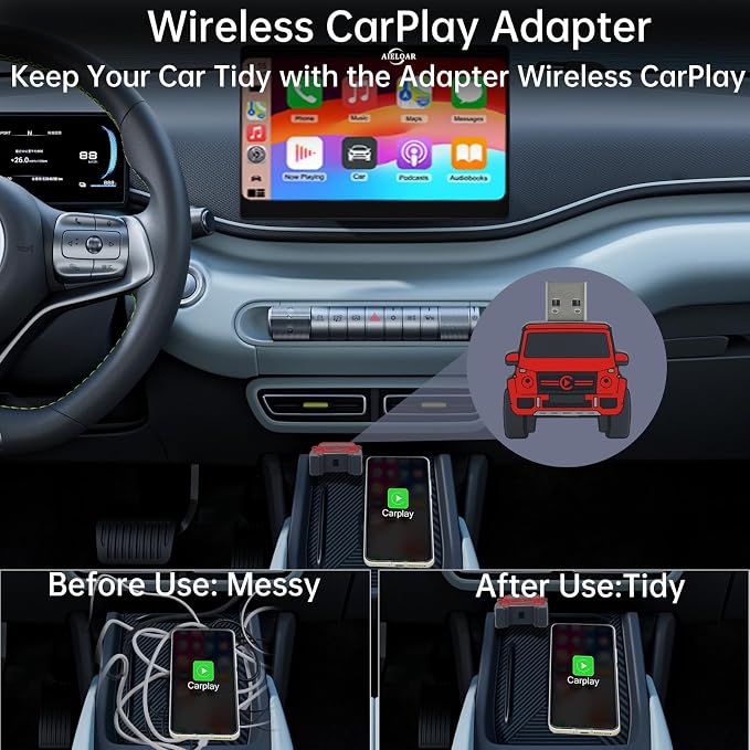 Wireless CarPlay Adapter for iPhone - for Daily Commute & Road Trip, No App Needed, Plug & Play Convert Wired to Wireless, Ultra-Compact 4x4 SUV Design with Low Latency -Red