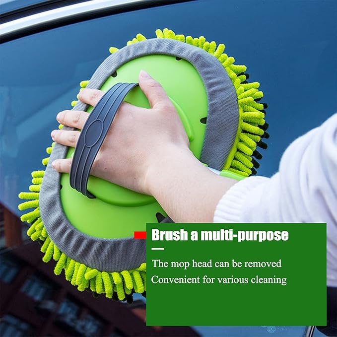 LumiMokki 62 " Car Wash Mop Kit - Car Cleaning Mop with Long Handle Stainless Steel Pole for RVs, SUVs, Trucks and Buses (Green)