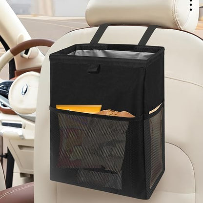 Homelove Hanging Car Trash Can with 4 Storage Pockets, Waterproof Leakproof Oxford Auto Garbage Bag, Adjustable Garbage Bag, Foldable Car Trash Bin Fit for Truck, SUV, Home, Office