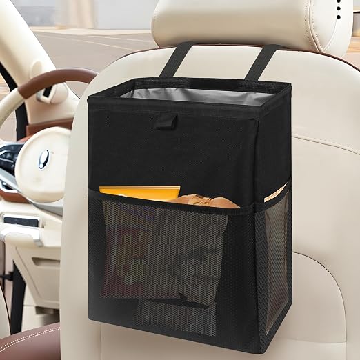 Homelove Hanging Car Trash Can with 4 Storage Pockets, Waterproof Leakproof Oxford Auto Garbage Bag, Adjustable Garbage Bag, Foldable Car Trash Bin Fit for Truck, SUV, Home, Office