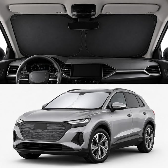 Audi Q3 Q4 Q5 Windshield Sun Shade, Custom Fit Foldable Front Window Sunshade Protector, Blocks UV Rays and Reduces Heat, Fits 2019–2026 Models