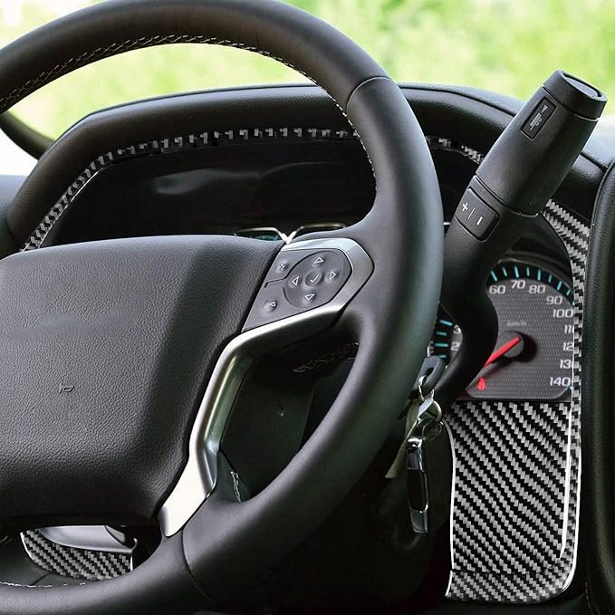 Real Premium Carbon Fiber Fit for Chevy Silverado/GMC Sierra 1500 2014-2018 for 2500/3500HD 2015-2019 Car Speedometer Trim Kit Dashboard Decals Sticker Decoration Auto Interior Accessories Cover Black