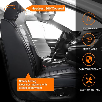 MINGBRON Car Seat Covers,Car Seat Protector Waterproof,Seat Covers Full Set, Car Seat Protectors,Automotive Seat Covers Fit for Most Cars Black