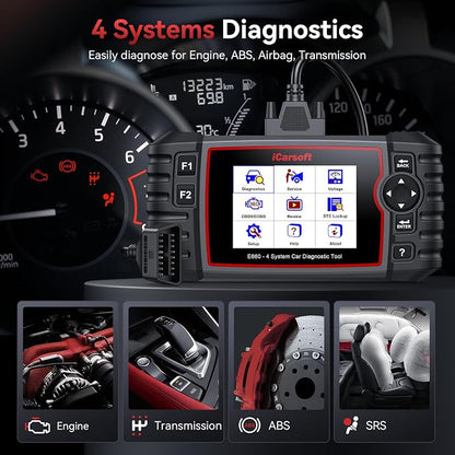 iCarsoft E660 2026 Version 4 Systems OBD2 Scanner, ABS SRS Engine Transmission Car Code Reader with 6 Reset Service Clear Fault Codes Battery Test Diagnostic Scan Tools Lifetime Free Upgrade
