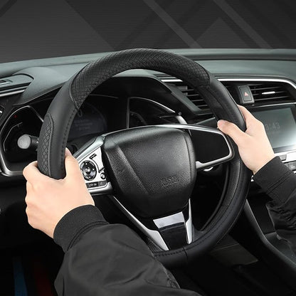 West Llama Customized Auto Car Steering Wheel Cover for Honda Civic, CR-Z, Insight, S2000,14-14.25inch(Black-Small Size)