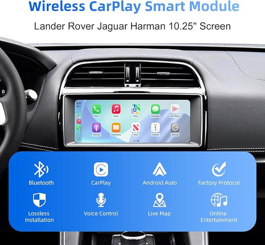 Wireless CarPlay Android Auto Adapter Decoder Retrofit Kit Fits Land Rover & Jaguar 2016-2019 with Harman Headunit 10.25" Screen, Supports Airplay/Mirror Link/Backup Camera/USB Drive/Navi