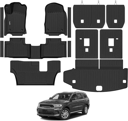 Floor Mats for Dodge Durango 7 Seats/Bench Seats 2016-2025 2026, Trunk Mat and Backrest Mats & Door Sill Guard All Weather TPE Protector for Dodge Durango Accessories