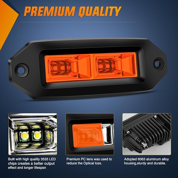 Nilight 2 PCS 40W Flush Mount Amber LED Pods Flood Beam Work Offroad Fog Reverse Light Backup Driving Lights for Bumper Truck ATV UTV SUV Boat
