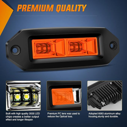 Nilight 2 PCS 40W Flush Mount Amber LED Pods Flood Beam Work Offroad Fog Reverse Light Backup Driving Lights for Bumper Truck ATV UTV SUV Boat