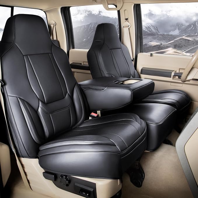 Coverland Custom Truck Car Seat Covers Front Seats for [2021-2026 Ford F150 Regular Cab Bucket Seats] - Protector Water Resistant Leather Memory Form Back Support Seat Cushion [Front-Black]