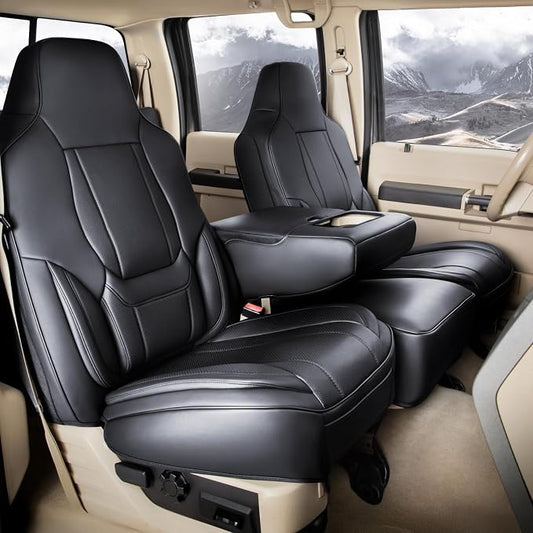 Coverland Custom Truck Car Seat Covers Front Seats for [2021-2026 Ford F150 Regular Cab Bucket Seats] - Protector Water Resistant Leather Memory Form Back Support Seat Cushion [Front-Black]