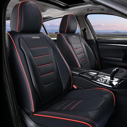 Coverado Seat Covers Full Set, Seat Covers for Cars, Car Seat Cover, Car Seat Protector, Nappa Leather Car Seat Cushion, Waterproof Car Seat Covers Front Seats and Back Fit for Most Cars (Redline)