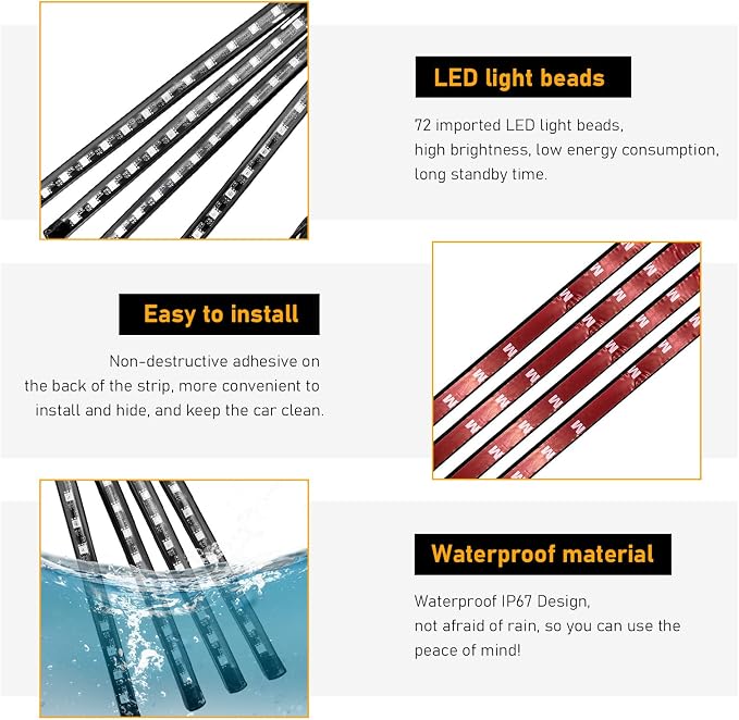 Car Led Interior Lights, RGB 72 LED Multicolor Auto Strip Light with Sound Active Function and APP Control, Under Dash Smart Lighting Kit with Charger, Car Accessories (Cigarette Lighter)