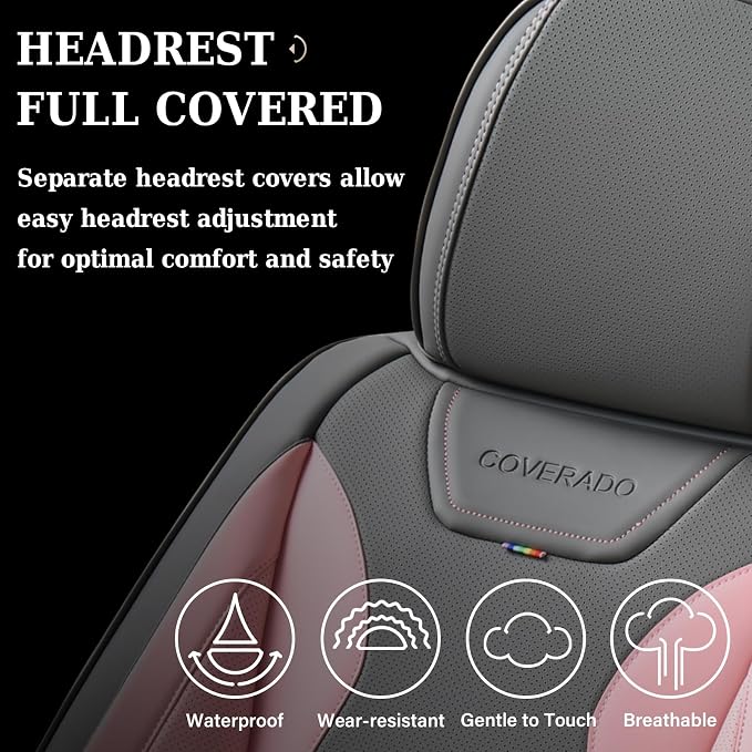Coverado Car Seat Covers, Front Covers for Cars, Car Seat Cover Front Seats, Automotive Seat Cover, Waterproof, Leather Car Seat Cushion, Universal Interior Seat Protectors for Most Cars