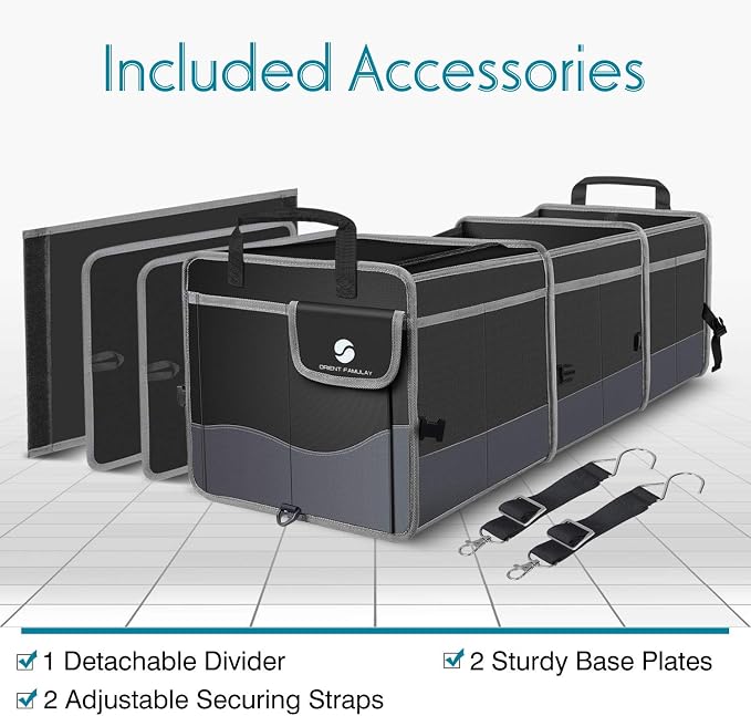 Trunk Organizer with Cooler, Collapsible Trunk Storage Container with Non Slip Bottom Strips, Large Multi-Compartment Waterproof Car Trunk Organizer Groceries for Vehicle Sedan, Suv, Truck,Van(Black)