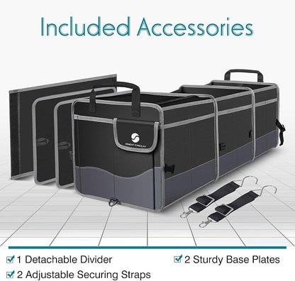 Trunk Organizer with Cooler, Collapsible Trunk Storage Container with Non Slip Bottom Strips, Large Multi-Compartment Waterproof Car Trunk Organizer Groceries for Vehicle Sedan, Suv, Truck,Van(Black)