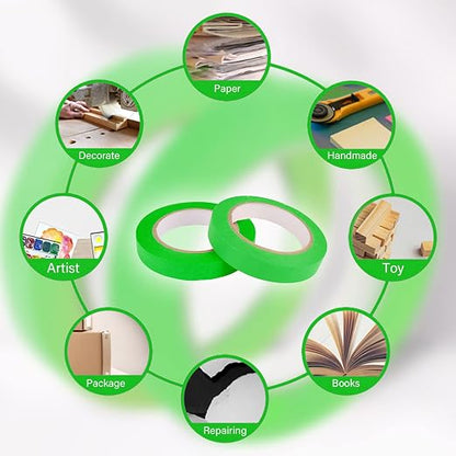 6 Rolls Fine Line Tape 1/16, 1/8, 1/5, 2/5, 1/2, 3/4 Inch x 55 Yard Fineline Masking Tape Painter Adhesive Automotive for DIY Car Auto Paint (Green, Mixed Sizes)