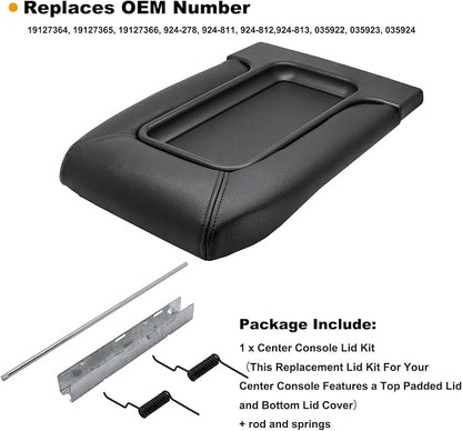 NHILES Center Console Lid Replacement Kit for 1999 2000 2001 2002 2003 2004 2005 2006 2007 Silverado/Avalanche/Suburban/Sierra/Yukon Replaces Number 19127364, 19127365, 19127366 (Black)