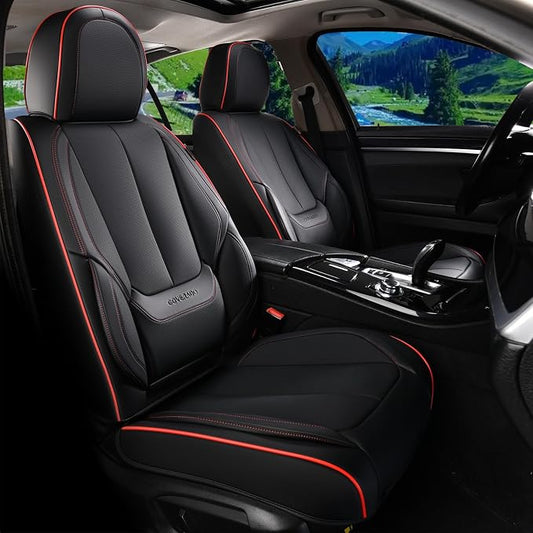 Coverado Seat Covers, Car Seat Covers Front Seats, Car Seat Cover, Car Seat Protector Waterproof, Car Seat Cushion Nappa Leather, BlackRed Seat Covers Carseat Cover Universal Fit for Most Cars