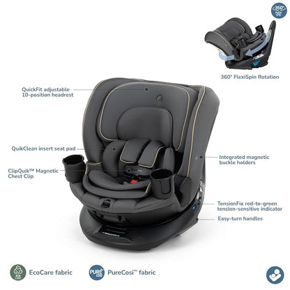 Maxi-Cosi Andi 360 Rotating All-in-One Baby Convertible Car Seat, Rear-Facing, Forward Facing Car Seat, Infant Toddler Booster, Easy Rotation, Tension System, Harness Adjust, Escargot