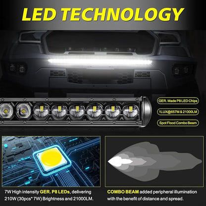 40" 210W Single Row LED Light Bar w/Wiring Harness Black Cover | OSRAM LEDs Off Road Driving Lights Slim Bumper Hood Roof Light Kit for Trucks Pickup UTV SUV Wrangler Can-Am