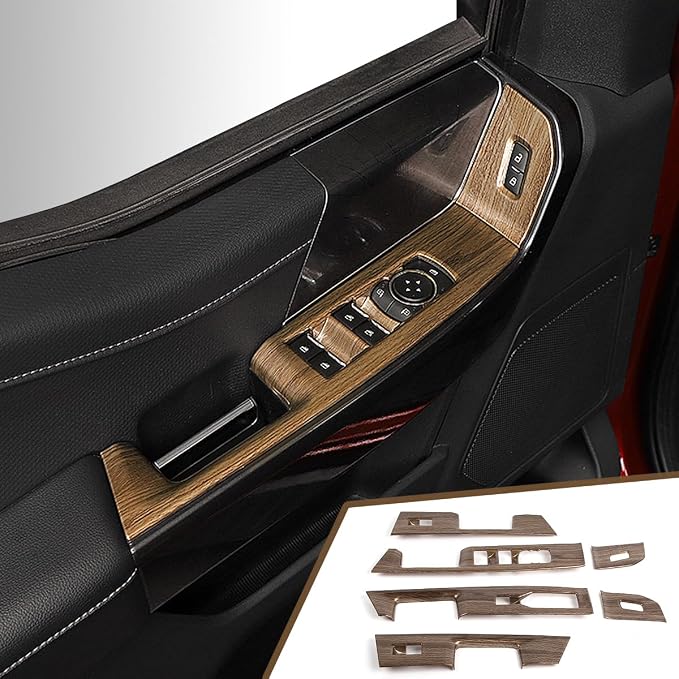 GZXinWei Wood Grain Door Window Control Switch Panel Trim Cover Sticker for Ford F150 2021 2022 2023 2024 2025 2026 Interior Upgrade Accessories
