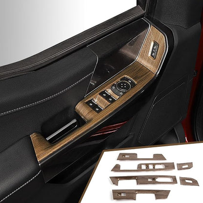 GZXinWei Wood Grain Door Window Control Switch Panel Trim Cover Sticker for Ford F150 2021 2022 2023 2024 2025 2026 Interior Upgrade Accessories