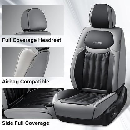 Coverado Front Seat Cover, 2 Pack Waterproof Seat Covers, Nappa Leather Car Seat Protector, Car Seat Cushion, Gray&Black Seat Covers Car seat Cover Universal Fit for Most Cars
