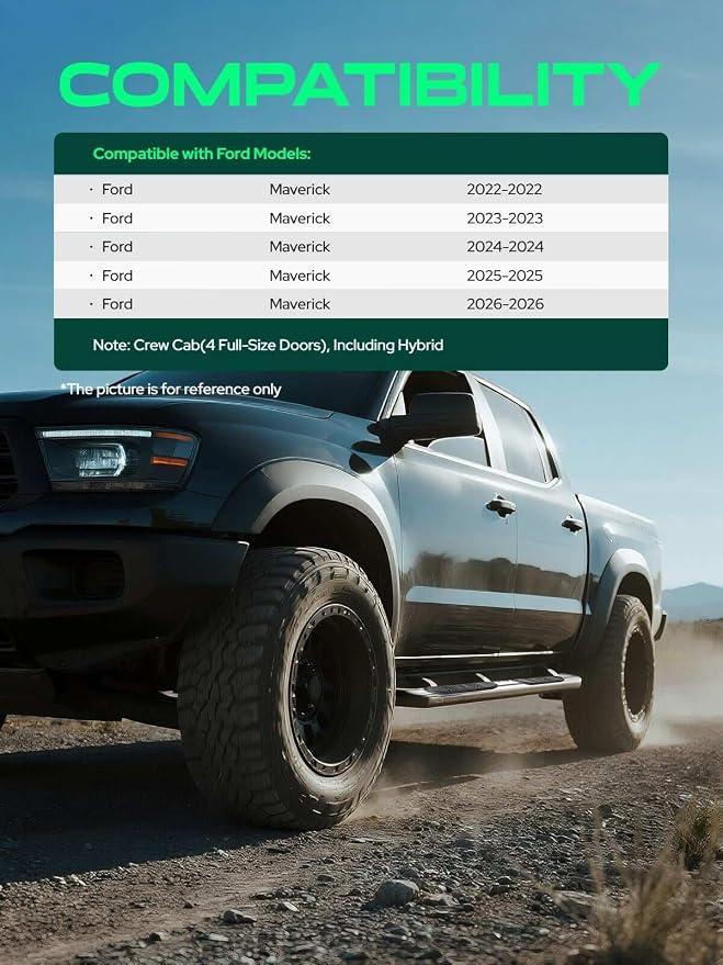 YHTAUTO 3 Inch Running Boards Side Steps Fit Ford Maverick 2022-2026(Include Hybrid Model) (Crew Cab/SuperCrew) Round Stainless Steel Polished Chrome, Truck Cab Side Step Rails Off-Road Accessories