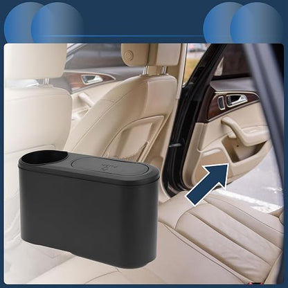 Car Trash Can Front Rear Seats 9.1" Length 3.2" Width 5.1" Height Auto Trash Bin with Cup Holder Plastic Black Hanging