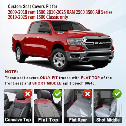 Huidasource Dodge Ram Seat Covers, Front&Rear Pickup Truck Leather Seat Cover Fit for 2009-2018 1500, 2010-2025 2500/3500 Crew Mega Cab, 2019-2025 ram 1500 Classic only(Full Set/Black&Blue)