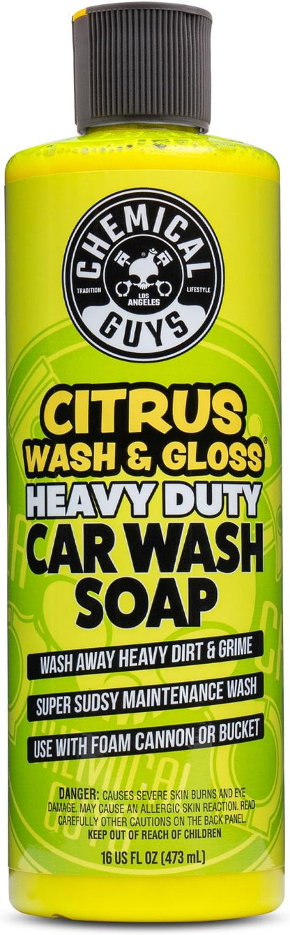 Chemical Guys Citrus Wash & Gloss Foaming Car Wash Soap - High Suds Formula Foam Cannon Soap for Foam Blasters, or Bucket Washes - Safe on Paint, Clear Coat, and Wax, Citrus Scent - 16 oz