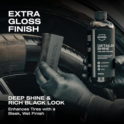 Nasiol DetailerShine Tire Gel, Long Lasting Shiny Tire Dressing, Deeper&Richer Black, Ultimate UV Protection, Easy Application, Non-Greasy Formula 16.9 fl oz