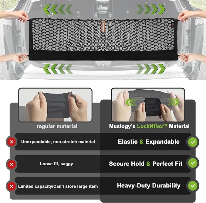 Muslogy for Maverick Cargo Mesh Net Accessories Stretchable Trunk Organizer Cargo Elastic Mesh Bed Net with Hooks Compatible with Ford Maverick XL XLT 2022 2023 2024 2025