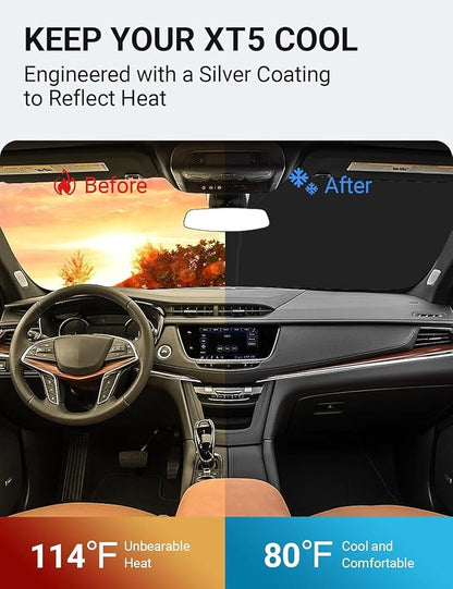 Proadsy 2026 Upgrade Windshield Sun Shade Custom Fit Cadillac XT5 2017-2026 4-Layer Foldable Front Sunshade Protector Sun Visor Blocks UV Rays Keep Car Cooler Accessories