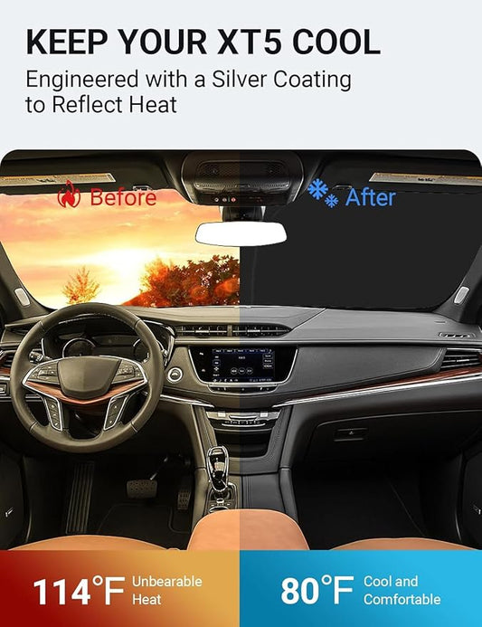 Proadsy 2026 Upgrade Windshield Sun Shade Custom Fit Cadillac XT5 2017-2026 4-Layer Foldable Front Sunshade Protector Sun Visor Blocks UV Rays Keep Car Cooler Accessories