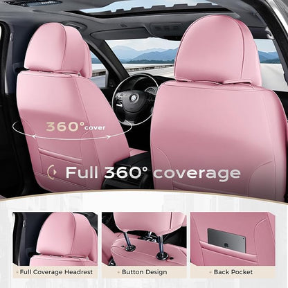 Coverado Seat Covers, Car Seat Covers Front Seats, Car Seat Cover, Car Seat Protector Waterproof, Seat Cushion Nappa Leather with Head Pillow, Carseat Cover Universal Fit for Most Cars (Pink)