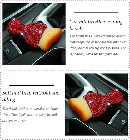 Bling Car Interior Dust Brush, Crystal Rhinestone Soft Auto Detailing Cleaning Brush, Sparkling Diamond Vehicle Dashboard Air Vent Cleaner for Women Girls, Universal for Vehicles (Red)