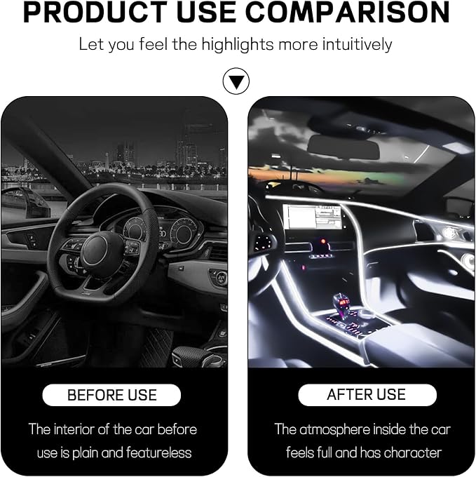 Car LED Strip Light, 12V 24 LED Interior Atmosphere Lights Under Dash Ambient Night Light, Auto Interior Decorative Lamp with Cigarette Adapter Plug, Car Accessories (White, Cigarette Lighter)