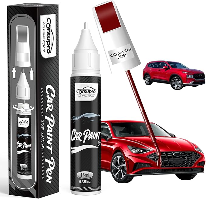 Calypso Red(Y2E) for Hyundai Touch Up Paint Pen, 2 in 1 Car Scratch Remover with Pen Tip and Brush, Precise Color Match for Car Paint Scratch Repair, Quickly and Easily Fix Chips and Nicks