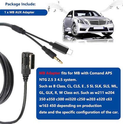 MMI MDI Aux Charing Cable 3.5 mm Music Adapter for Merced-ES Ben-z, Compatible with IP 14 13 12 11 Pro Max Xs Max XR 8 7 6