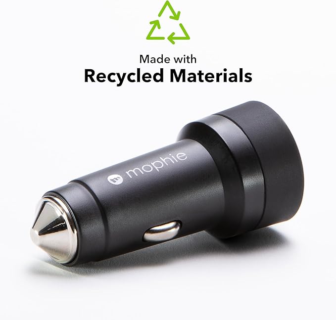 Mophie 30W USB-C Car Charger - Eco-Friendly Fast Charging for Devices, LED Indicator, Universal AUX Compatibility