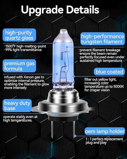 NEWBROWN H7 Headlight Bulb H7 Halogen Headlight Bulb 5000K Super White Light Long Life Replacement PX26D 12V/55W (H7, 4 Pack)