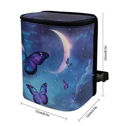 Talayituse Butterfly Moon Cloud Galaxy Print Car Trash Can with Lid, Leak Proof Auto Trash Bag Hanging Vehicle Garbage Can Multipurpose Storage Container for Back Seat Road Trip
