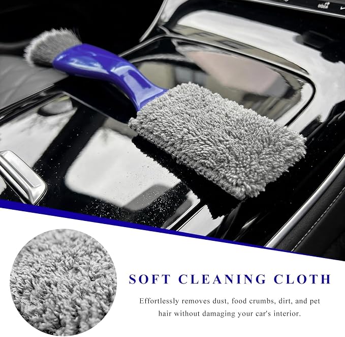 2 in 1 Duster for Car Clean, Portable Double Head Auto Detailing Brush, Soft Double-Ended Dust Removal Brush Interior Cleaning Tool for Most Vehicles, Car Accessories (Blue)