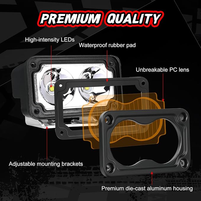 LED Pods Amber 3 Inch Off Road Driving Cube Pod Light LED Ditch Work Light Bar Bumper Backup Lights for Truck Pickup ATV UTV SUV 4x4 Motorcycle Boat