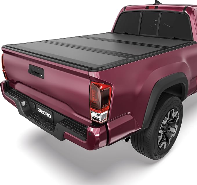 OEDRO Low-Profile Hard Tri-Fold Tonneau Cover Compatible with Toyota Tacoma 2016-2023 (Excl. Trail Edition) 5ft Bed with Tacoma Bed Rail, One-Handed Quick Release, Drainage Design