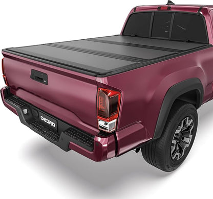 OEDRO Low-Profile Hard Tri-Fold Tonneau Cover Compatible with Toyota Tacoma 2016-2023 (Excl. Trail Edition) 5ft Bed with Tacoma Bed Rail, One-Handed Quick Release, Drainage Design