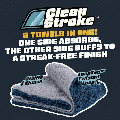 Chemical Guys Clean Stroke Dual-Sided Microfiber Glass Towels - 16 x 16 Premium Streak-Free Cloths for Cars, Trucks, SUVs - Scratch-Free, Lint-Free Detailing Towels for Clear Glass & Mirrors (2 Pack)